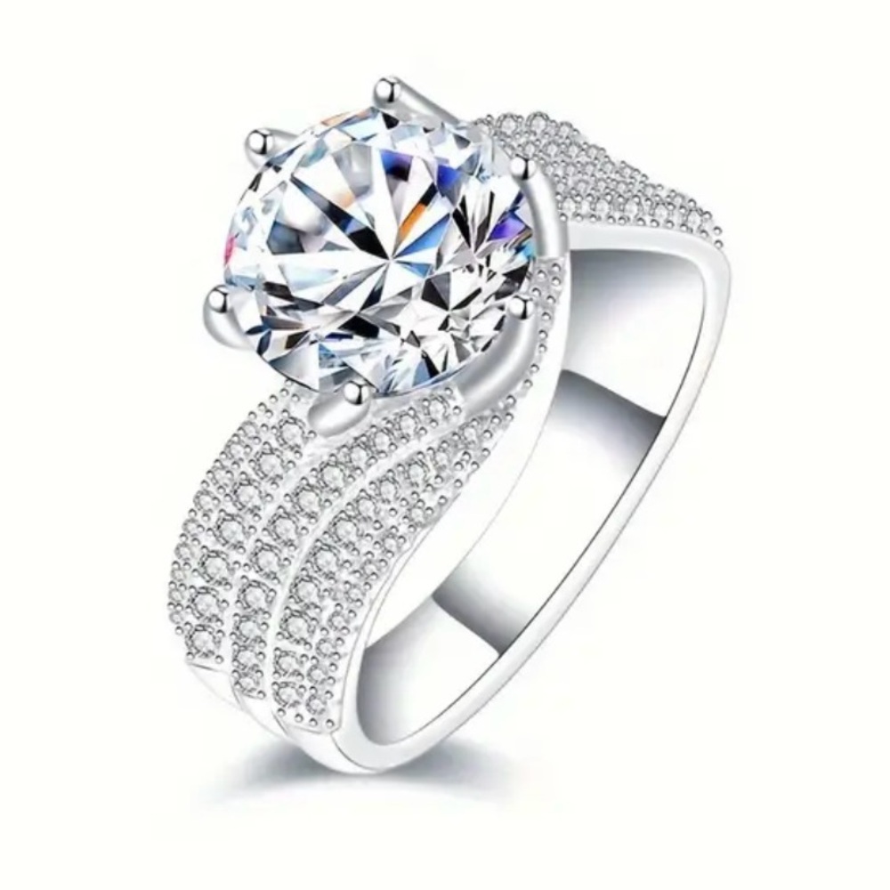 Certified Six Prong 5ct. t.w. Platinum Finish Moissanite Ring